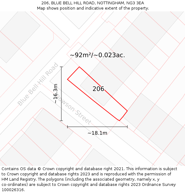 206, BLUE BELL HILL ROAD, NOTTINGHAM, NG3 3EA: Plot and title map