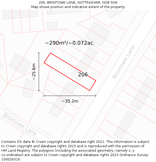 206, BROXTOWE LANE, NOTTINGHAM, NG8 5NA: Plot and title map
