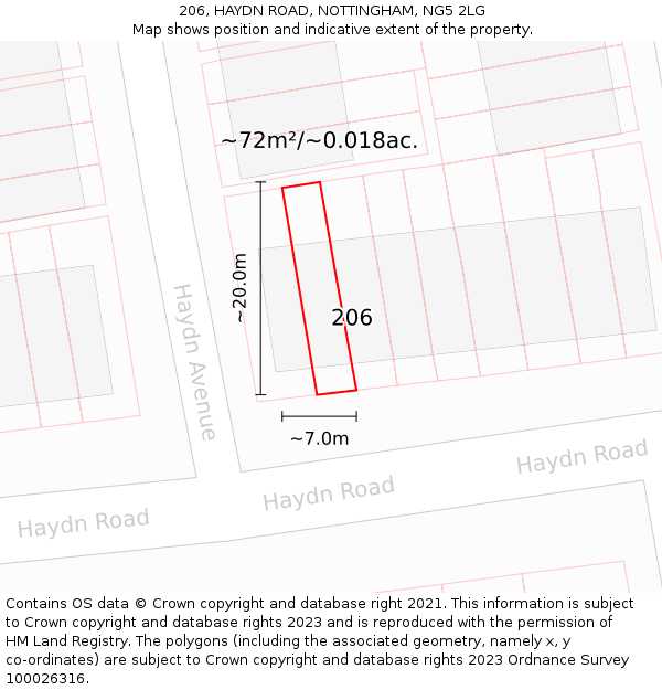 206, HAYDN ROAD, NOTTINGHAM, NG5 2LG: Plot and title map