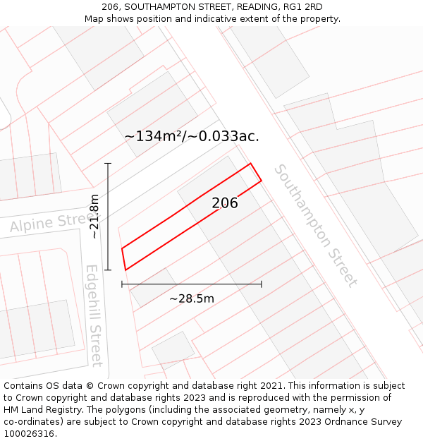 206, SOUTHAMPTON STREET, READING, RG1 2RD: Plot and title map
