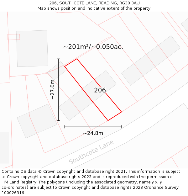 206, SOUTHCOTE LANE, READING, RG30 3AU: Plot and title map