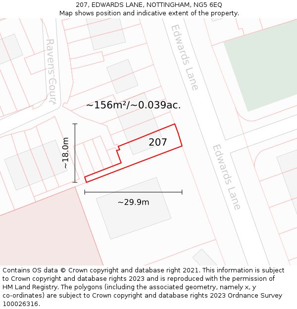 207, EDWARDS LANE, NOTTINGHAM, NG5 6EQ: Plot and title map