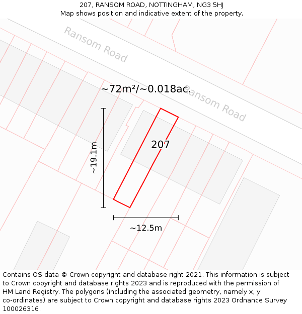 207, RANSOM ROAD, NOTTINGHAM, NG3 5HJ: Plot and title map