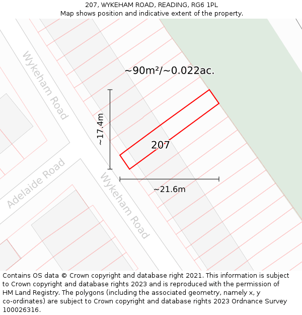 207, WYKEHAM ROAD, READING, RG6 1PL: Plot and title map