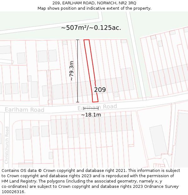 209, EARLHAM ROAD, NORWICH, NR2 3RQ: Plot and title map