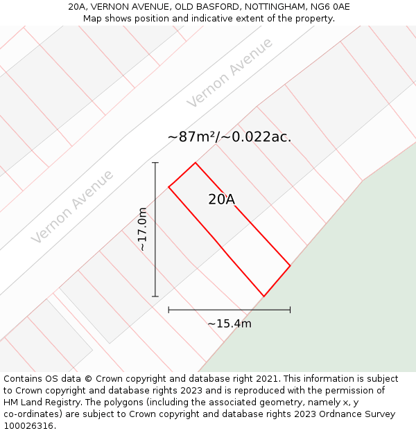 20A, VERNON AVENUE, OLD BASFORD, NOTTINGHAM, NG6 0AE: Plot and title map
