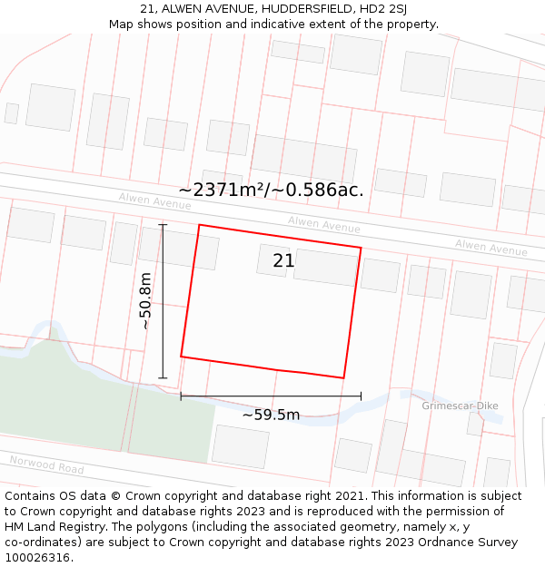 21, ALWEN AVENUE, HUDDERSFIELD, HD2 2SJ: Plot and title map