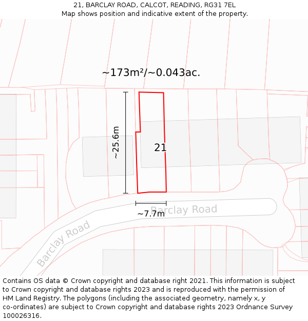 21, BARCLAY ROAD, CALCOT, READING, RG31 7EL: Plot and title map