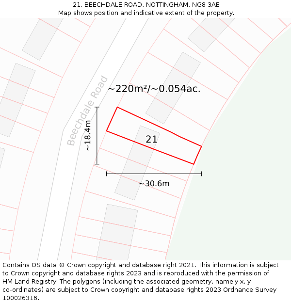 21, BEECHDALE ROAD, NOTTINGHAM, NG8 3AE: Plot and title map