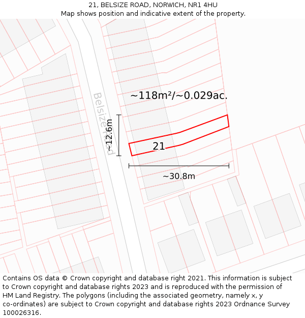 21, BELSIZE ROAD, NORWICH, NR1 4HU: Plot and title map