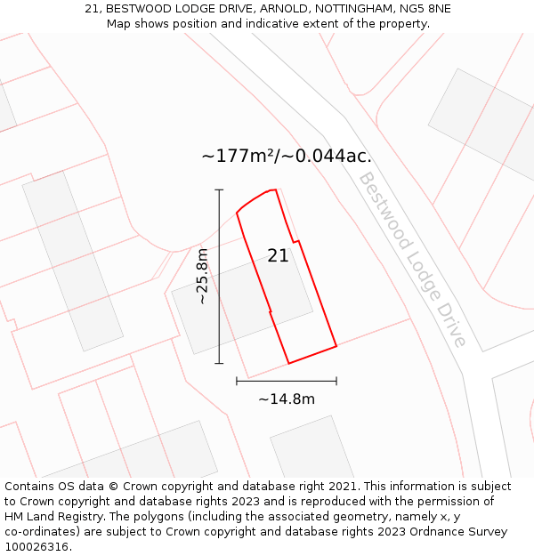 21, BESTWOOD LODGE DRIVE, ARNOLD, NOTTINGHAM, NG5 8NE: Plot and title map