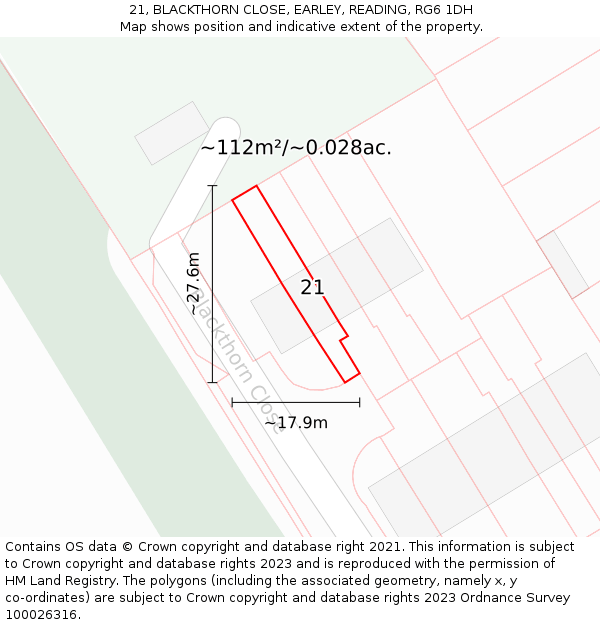 21, BLACKTHORN CLOSE, EARLEY, READING, RG6 1DH: Plot and title map
