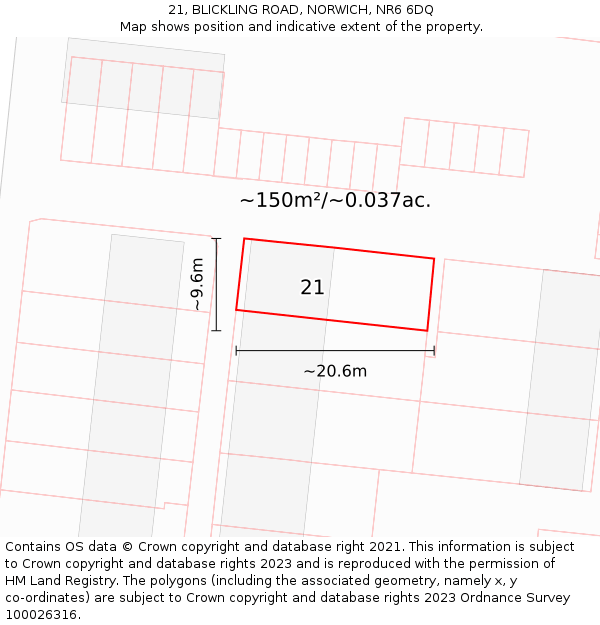 21, BLICKLING ROAD, NORWICH, NR6 6DQ: Plot and title map