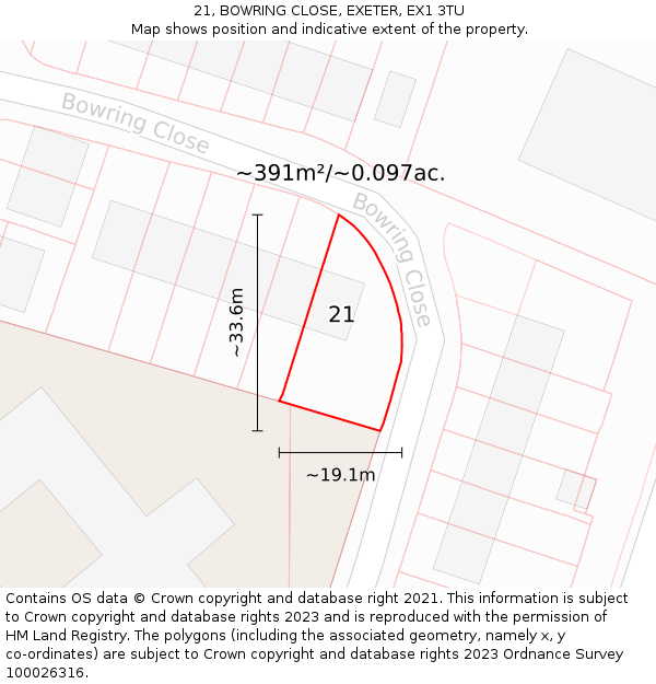 21, BOWRING CLOSE, EXETER, EX1 3TU: Plot and title map