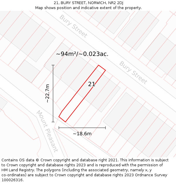 21, BURY STREET, NORWICH, NR2 2DJ: Plot and title map