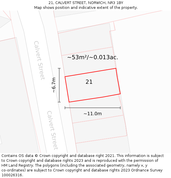21, CALVERT STREET, NORWICH, NR3 1BY: Plot and title map