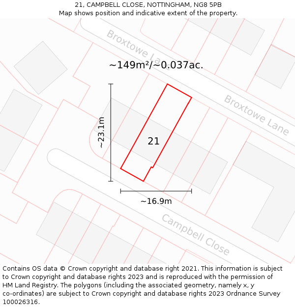 21, CAMPBELL CLOSE, NOTTINGHAM, NG8 5PB: Plot and title map