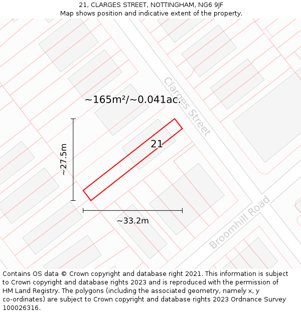 21, CLARGES STREET, NOTTINGHAM, NG6 9JF: Plot and title map