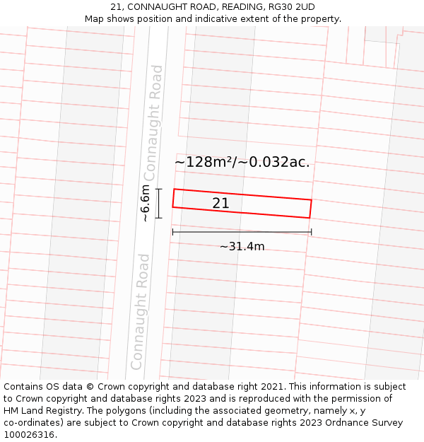 21, CONNAUGHT ROAD, READING, RG30 2UD: Plot and title map