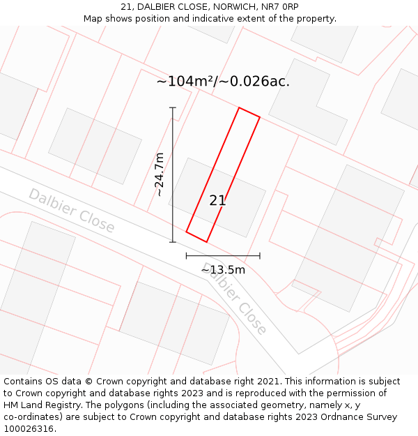 21, DALBIER CLOSE, NORWICH, NR7 0RP: Plot and title map
