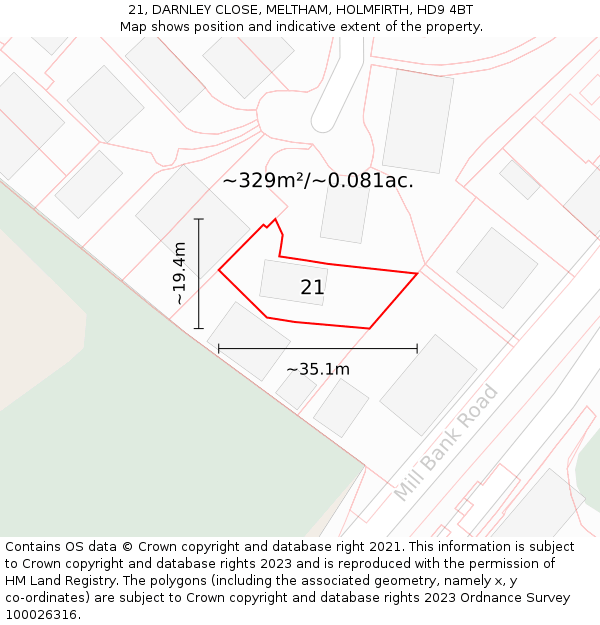 21, DARNLEY CLOSE, MELTHAM, HOLMFIRTH, HD9 4BT: Plot and title map