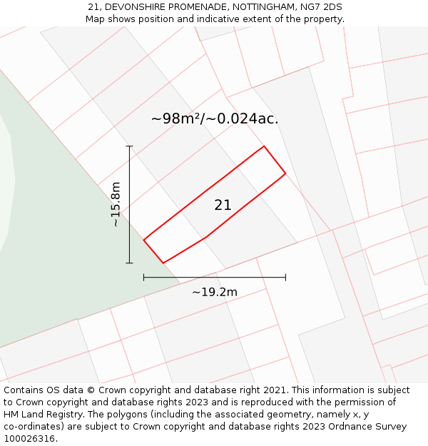 21, DEVONSHIRE PROMENADE, NOTTINGHAM, NG7 2DS: Plot and title map