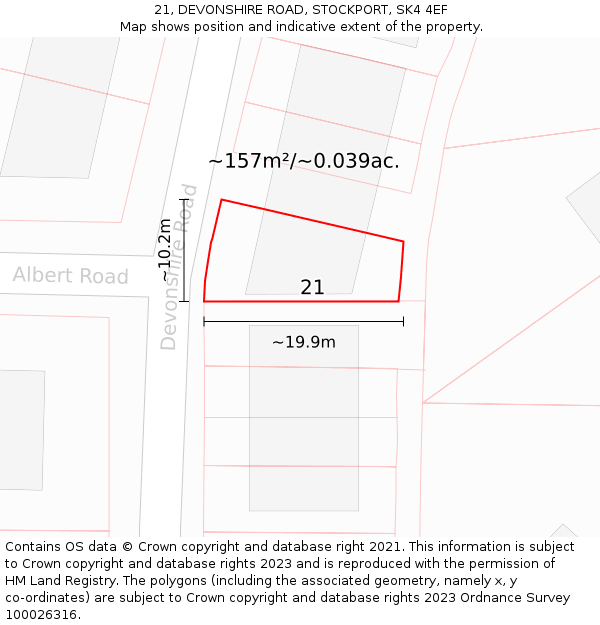 21, DEVONSHIRE ROAD, STOCKPORT, SK4 4EF: Plot and title map