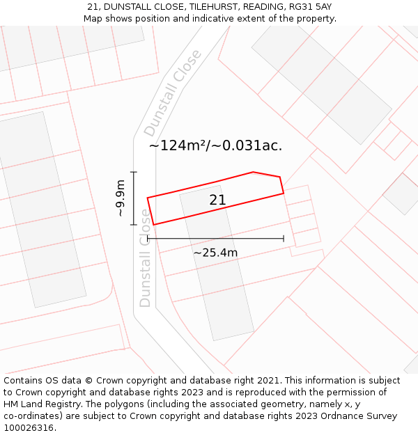 21, DUNSTALL CLOSE, TILEHURST, READING, RG31 5AY: Plot and title map