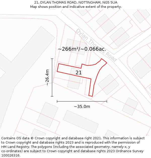 21, DYLAN THOMAS ROAD, NOTTINGHAM, NG5 5UA: Plot and title map