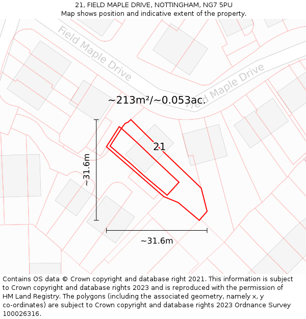 21, FIELD MAPLE DRIVE, NOTTINGHAM, NG7 5PU: Plot and title map