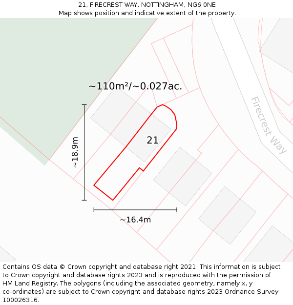 21, FIRECREST WAY, NOTTINGHAM, NG6 0NE: Plot and title map