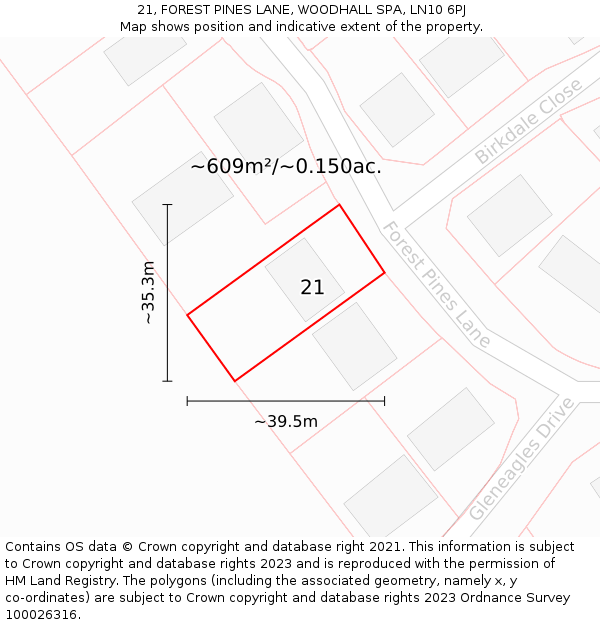 21, FOREST PINES LANE, WOODHALL SPA, LN10 6PJ: Plot and title map