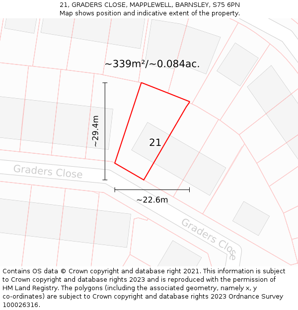 21, GRADERS CLOSE, MAPPLEWELL, BARNSLEY, S75 6PN: Plot and title map