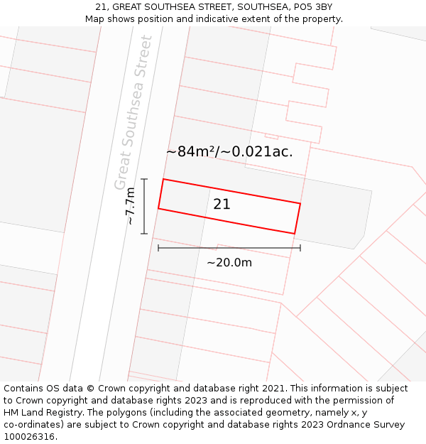 21, GREAT SOUTHSEA STREET, SOUTHSEA, PO5 3BY: Plot and title map