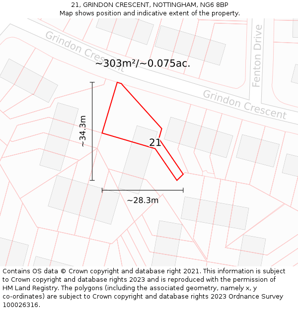 21, GRINDON CRESCENT, NOTTINGHAM, NG6 8BP: Plot and title map