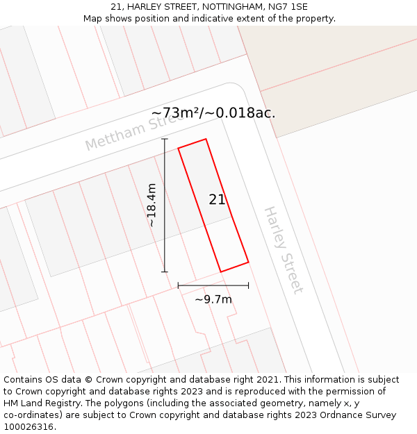 21, HARLEY STREET, NOTTINGHAM, NG7 1SE: Plot and title map