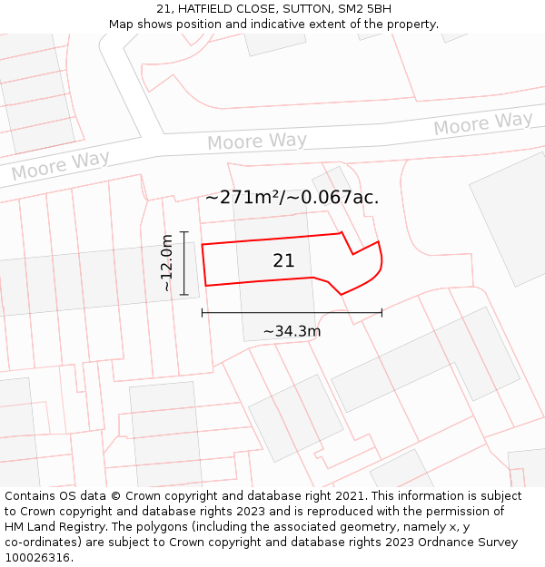 21, HATFIELD CLOSE, SUTTON, SM2 5BH: Plot and title map