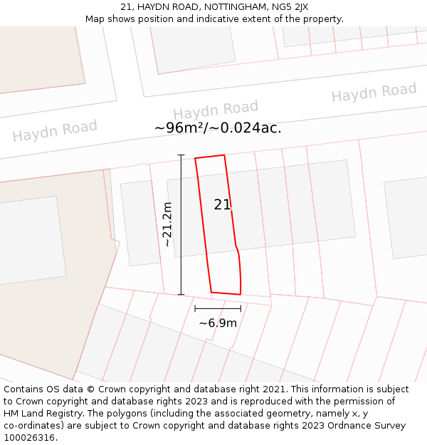 21, HAYDN ROAD, NOTTINGHAM, NG5 2JX: Plot and title map