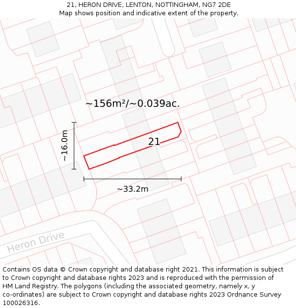 21, HERON DRIVE, LENTON, NOTTINGHAM, NG7 2DE: Plot and title map