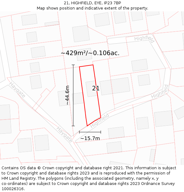21, HIGHFIELD, EYE, IP23 7BP: Plot and title map