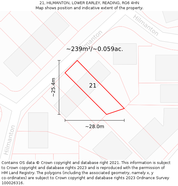 21, HILMANTON, LOWER EARLEY, READING, RG6 4HN: Plot and title map