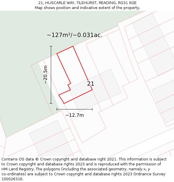 21, HUSCARLE WAY, TILEHURST, READING, RG31 6GE: Plot and title map