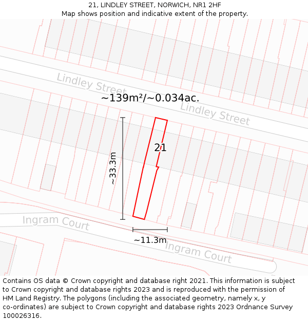 21, LINDLEY STREET, NORWICH, NR1 2HF: Plot and title map