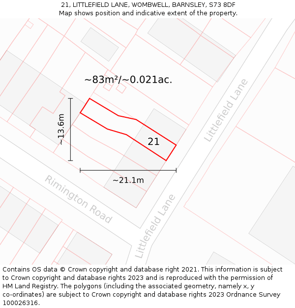21, LITTLEFIELD LANE, WOMBWELL, BARNSLEY, S73 8DF: Plot and title map