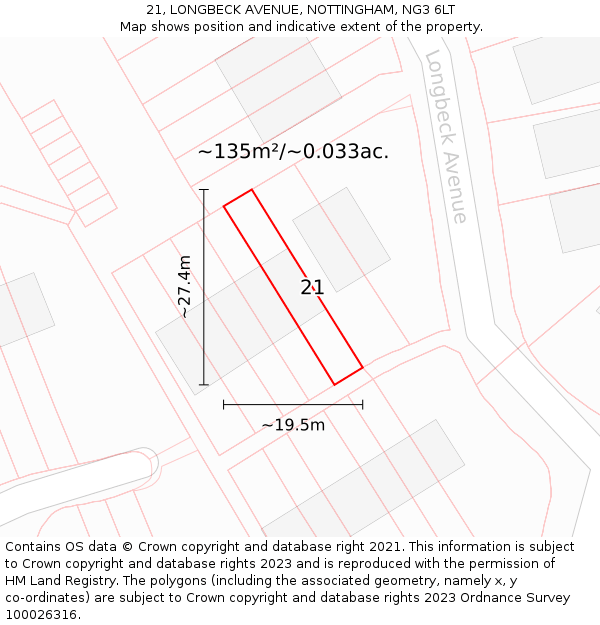 21, LONGBECK AVENUE, NOTTINGHAM, NG3 6LT: Plot and title map