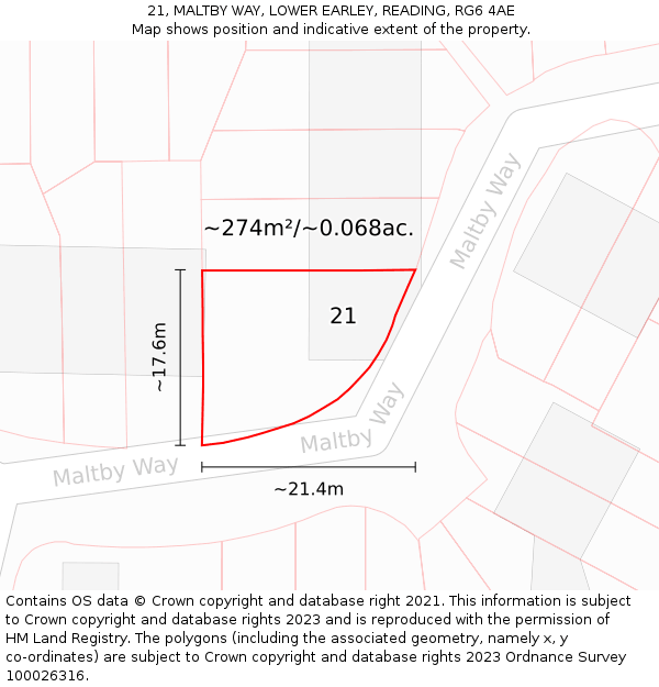 21, MALTBY WAY, LOWER EARLEY, READING, RG6 4AE: Plot and title map
