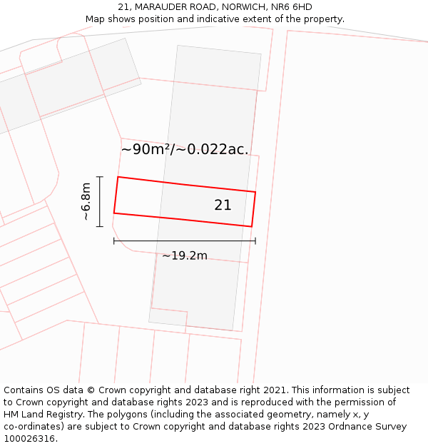 21, MARAUDER ROAD, NORWICH, NR6 6HD: Plot and title map