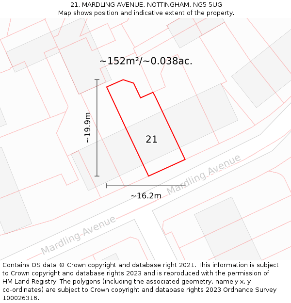 21, MARDLING AVENUE, NOTTINGHAM, NG5 5UG: Plot and title map