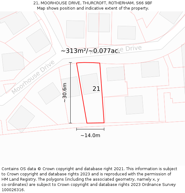 21, MOORHOUSE DRIVE, THURCROFT, ROTHERHAM, S66 9BF: Plot and title map