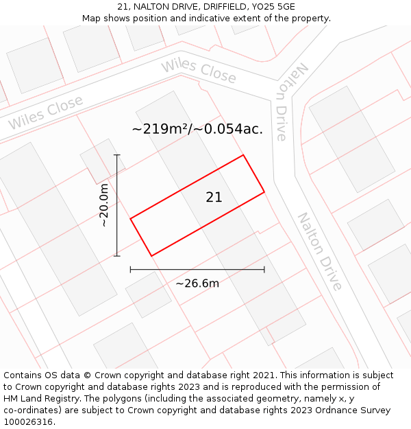 21, NALTON DRIVE, DRIFFIELD, YO25 5GE: Plot and title map